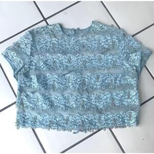 Vintage Blue Beaded Crop Top